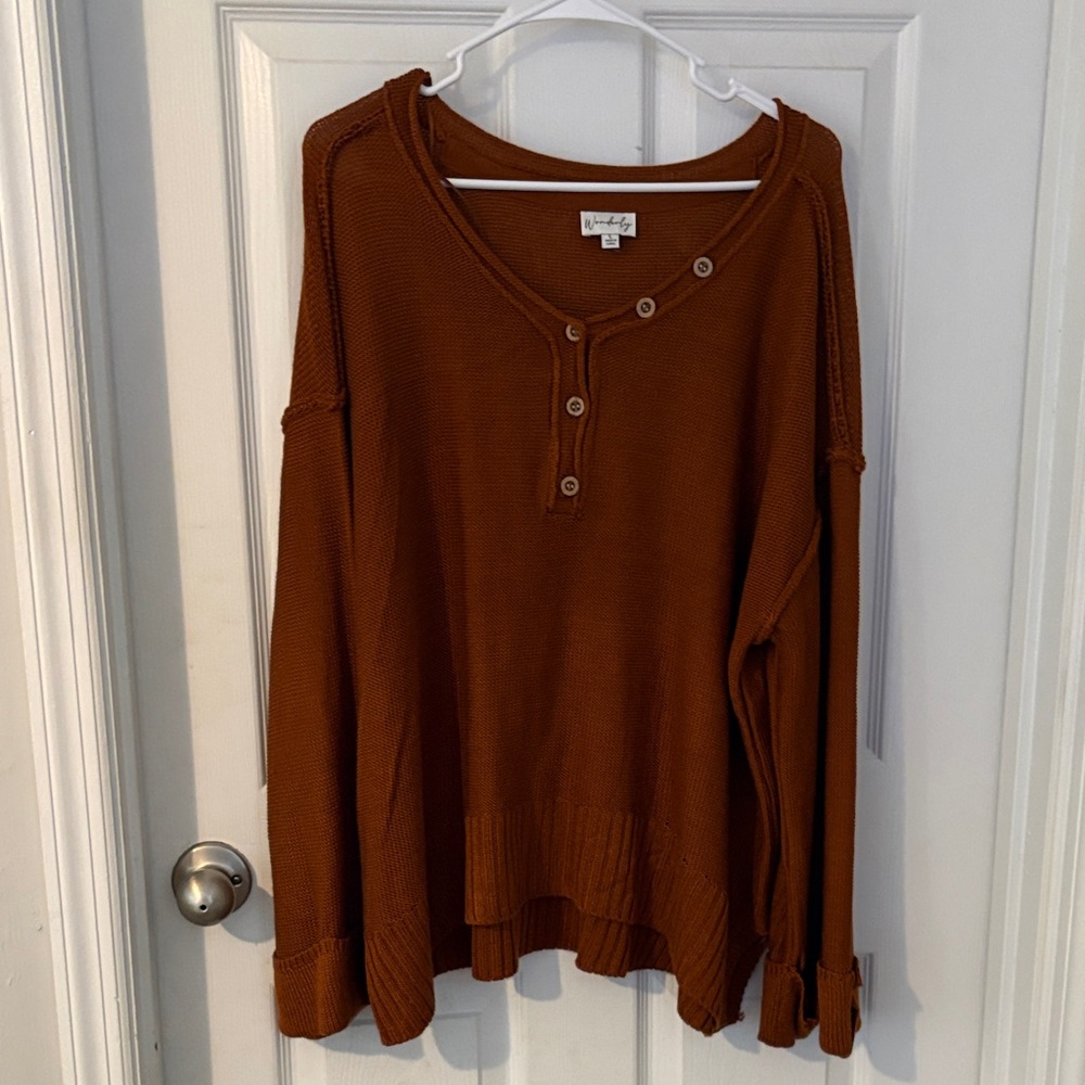 Wonderly Women's Brown Henley Sweatshirt